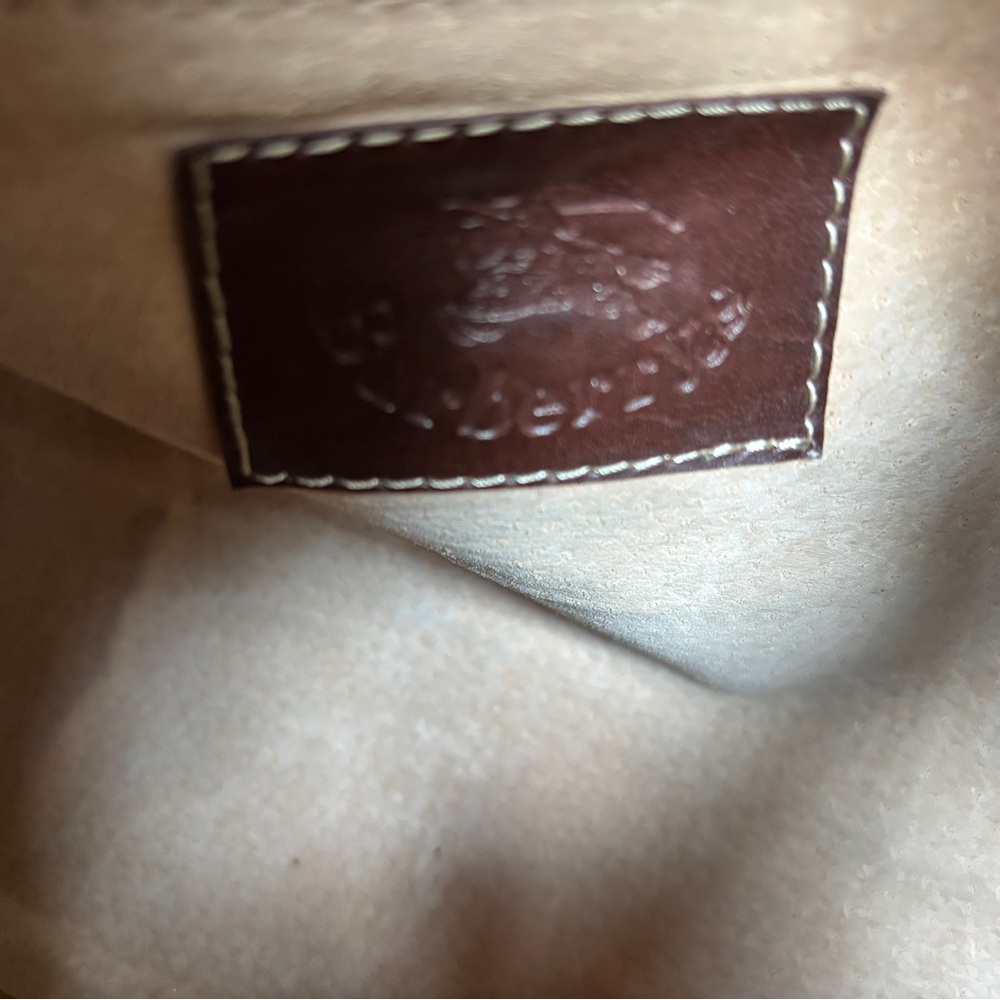 Vintage Burberrys Nova Check Barrel Bag Beige Tan Leather Equestrian Logo - Picture 10 of 14